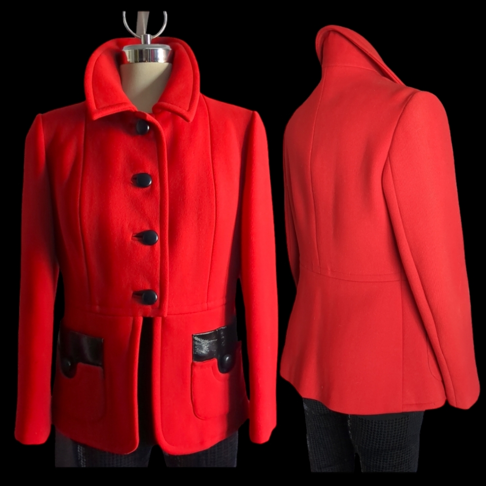 Cecchi Marianna Luxury Wool Jacket Very Elegant with Leather Detail At Pockets M